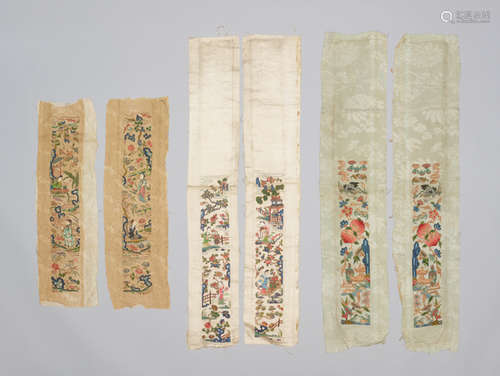 THREE PAIRS OF CHINESE SILK SLEEVE BANDS, QING DYNASTY