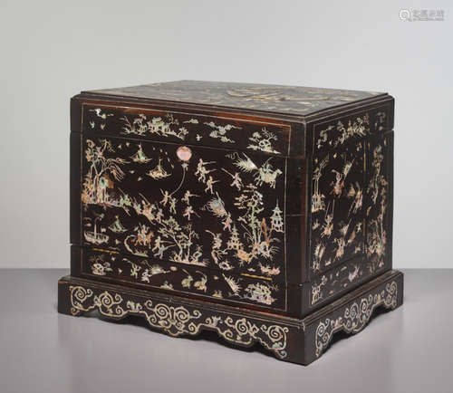 A YU MU ELMWOOD TABLE CABINET WITH MOTHER-OF-PEARL INLAYS, QING DYNASTY