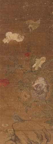 A PAINTING WITH BIRDS AND PEONY FLOWERS