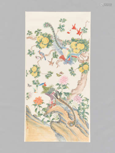 A LARGE PAINTING WITH PHOENIX BIRDS, QU ZHAOLIN (1866-1937)