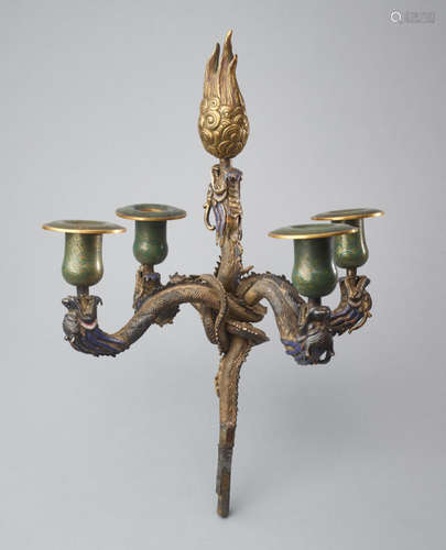 A ‘COILED DRAGON’ CLOISONNÉ CANDLESTICK, QING DYNASTY