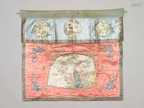 A RARE HAND PAINTED SILK ALTAR FRONTAL, 19th CENTURY