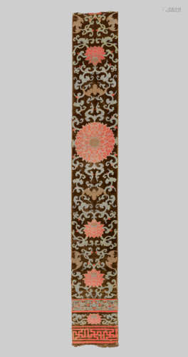 A VERY RARE VELVET & SILK KESI WALL-HANGING WITH BATS AND LOTUS, 18th CENTURY