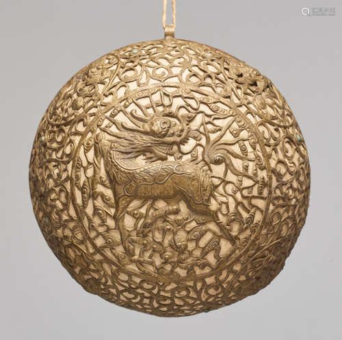 A GLOBULAR “QILIN” BRASS LANTERN, QING DYNASTY