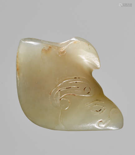 A MINIATURE CELADON JADE RHYTON, LATE MING DYNASTY