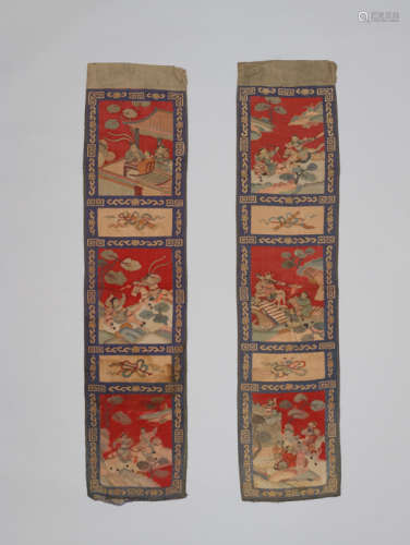PAIR OF KESI PANELS WITH WARRIORS, QING