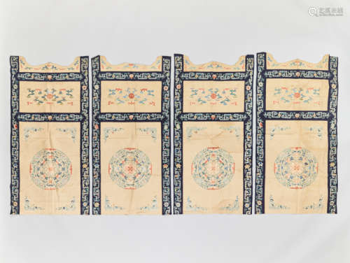 A SET OF FOUR CHINESE SILK EMBROIDERED CHAIR COVERS, QING DYNASTY