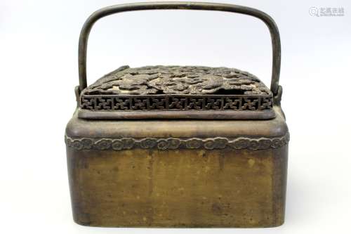 Chinese bronze hand warmer, maker's mark on the lid.