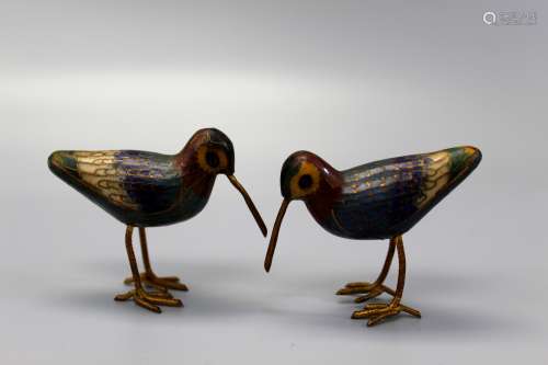 Pair Chinese cloisonne birds.