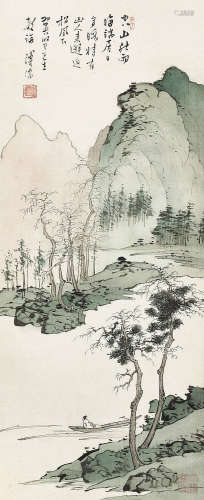 溥儒（1896～1963） 秋山泛舟 立轴 设色绢本