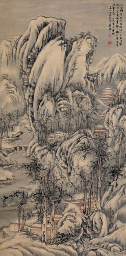 陆俨少（1909～1993） 1947年作 仿古山水 立轴 设色纸本
