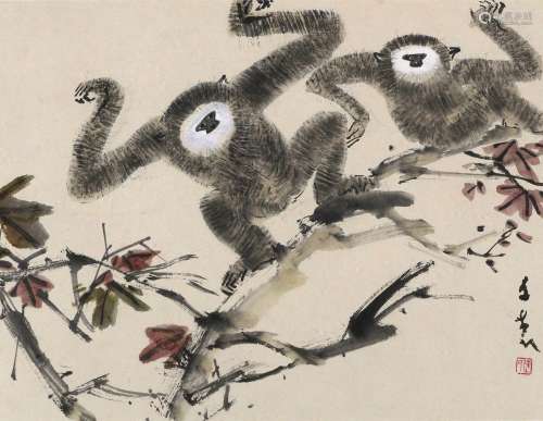 陈文希（1906～1992） 双猿 镜心 设色纸本