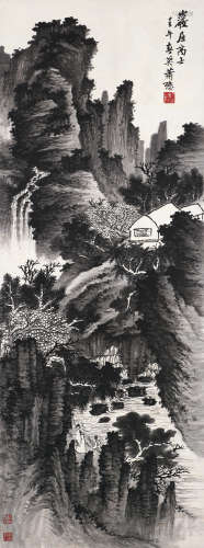 萧愻（1883～1944） 1942年作 岩屋高士图 立轴 水墨纸本