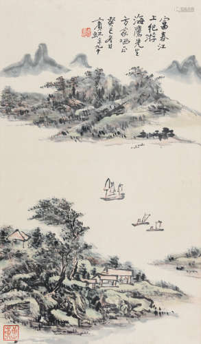 黄宾虹（1865～1955） 1953年作 富春江上纪游 立轴 设色纸本