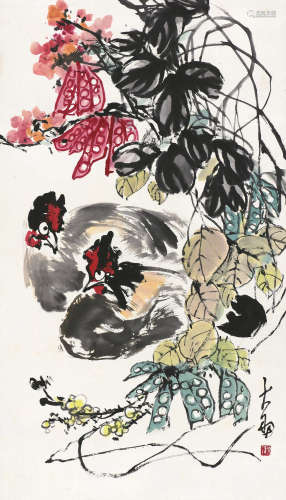 陈大羽（1912～2001） 双吉图 立轴 设色纸本