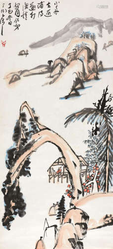 丁衍庸（1902～1978） 1977年作 峡江渔情 立轴 设色纸本