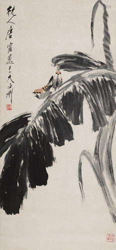 唐云（1910～1993） 芭蕉双鸟 立轴 设色纸本