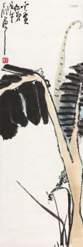 丁衍庸（1902～1978） 1978年作 芭蕉树蛙 立轴 设色纸本