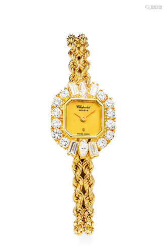 萧邦 精致黄金镶钻石女装链带腕表，附原厂表盒