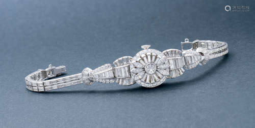 汉密尔顿 精致罕有，铂金镶钻石女装机械链带腕表，备隐藏表盘