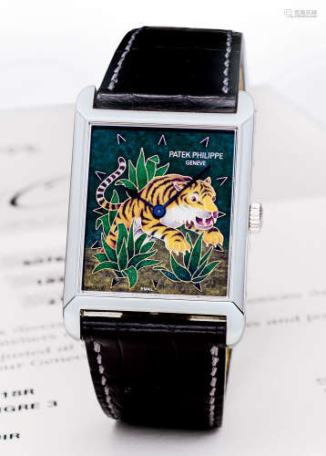 百达翡丽 珍贵罕有，限量版铂金机械腕表，备掐丝珐琅表盘，「Tiger」型号5076/100P-015，年份约2008，附原厂证书及表盒