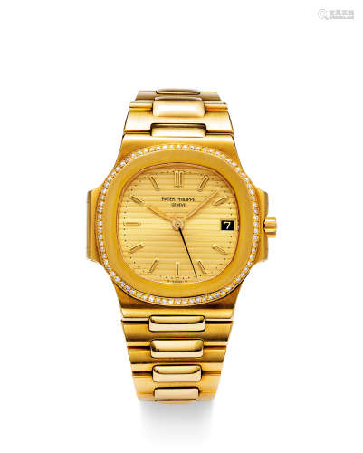 百达翡丽 精美黄金镶钻石自动链带腕表，「NAUTILUS」，型号3800/2，年份约1987，附原厂后补证书