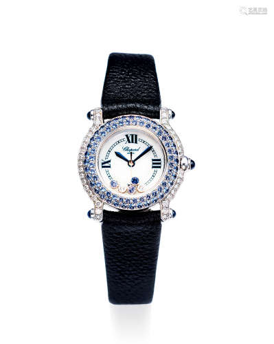 萧邦 别致高贵，白金镶蓝宝石及钻石女装腕表，「HAPPY SPORT」，年份约1990