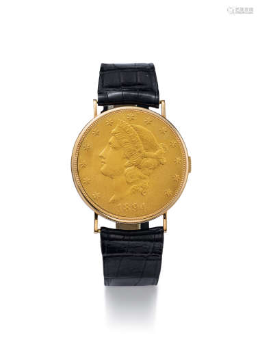 伯爵 精致罕有，黄金二十美元金币机械腕表，备隐藏表盘，年份约1980，附原厂证书及表盒