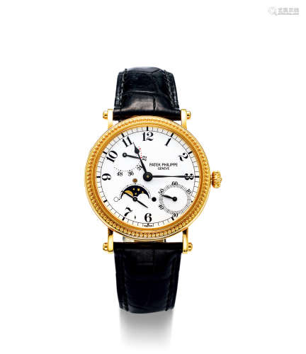 百达翡丽 精致，黄金自动上弦腕表，备月相显示及动力储存，型号5015J，年份约1994