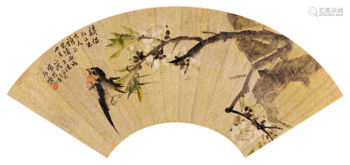 任伯年（1840～1896） 1886年作 飞燕图 扇面 设色金笺