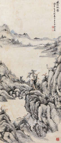 余绍宋（1882～1949） 1931年作 秋江帆影 立轴 设色纸本
