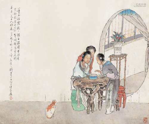 钱慧安（1833～1911） 1887年作 玩乐图 立轴 设色纸本