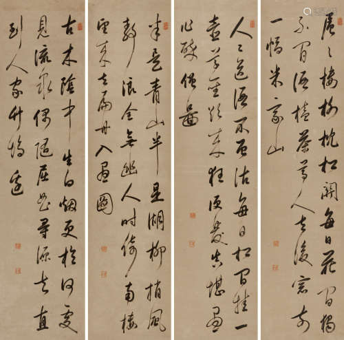 梁巇（1710～1788） 行书 四屏立轴 水墨纸本