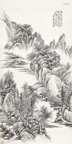 何维朴（1842～1922） 1907年作 仿古山水 立轴 水墨纸本