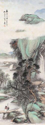吴石僊（1845～1916） 1913年作 春溪新绿 立轴 设色纸本