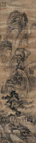 王含光（1606～1681） 1654年作 山居图 立轴 水墨绫本