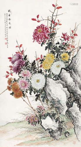 缪谷瑛（1875～1954） 1949年作 晚香冷艳图 立轴 设色纸本