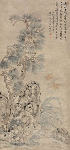 恽寿平（1635～1690） 1687年作 临钱舜举苍虬峭壁图 立轴 设色纸本