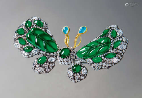 蔡孟翰设计 缅甸天然翡翠配钻石「蝴蝶」胸针