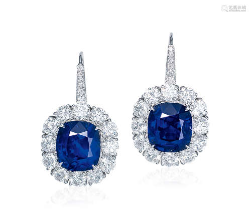 7.00及7.60克拉缅甸「皇家蓝」蓝宝石配钻石耳环，未经加热