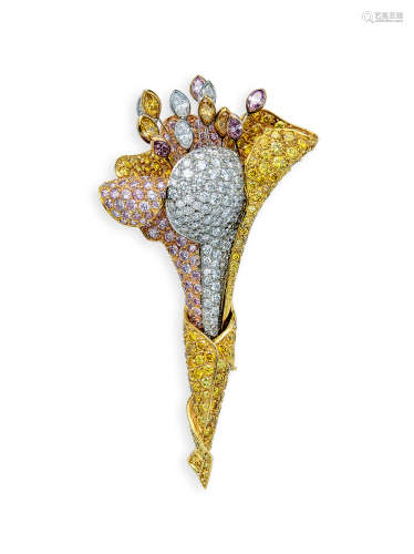 尚美设计 彩色钻石配钻石「百合花」胸针