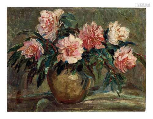 汪亚尘（1894～1983） 1935年作 芍药花 油彩 画布 裱于木板