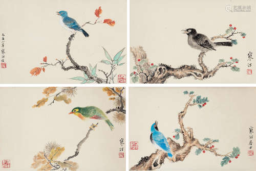 江寒汀（1903～1963） 1945年作 花鸟 （四帧） 镜片 纸本