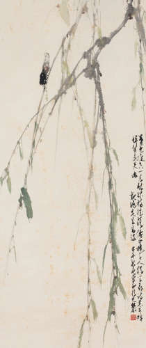 赵少昂（1905～1998） 1954年作 鸣蝉垂柳 立轴 纸本