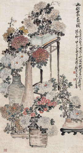 赵云壑（1874～1955） 1924年作 九秋从菊图 立轴 纸本