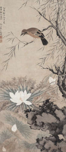 朱纯（清） 1825年作 花鸟 立轴 纸本