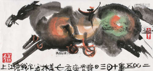 韩美林（b.1936） 2005年作 马 镜片 纸本