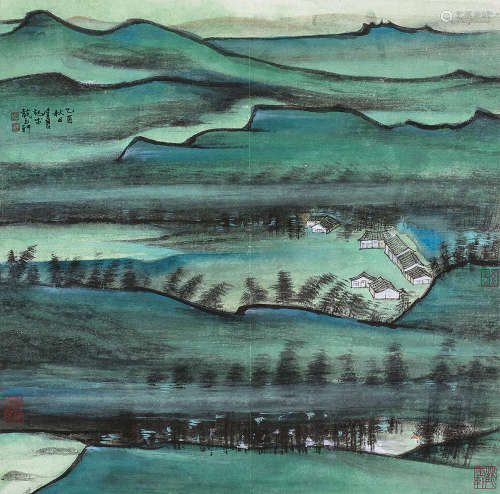 陈佩秋（b.1923） 2005年作 青绿山水 镜片 纸本