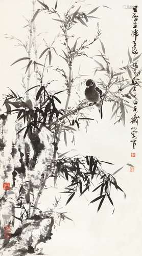 韩天衡（b.1940） 竹雀图 立轴 水墨纸本