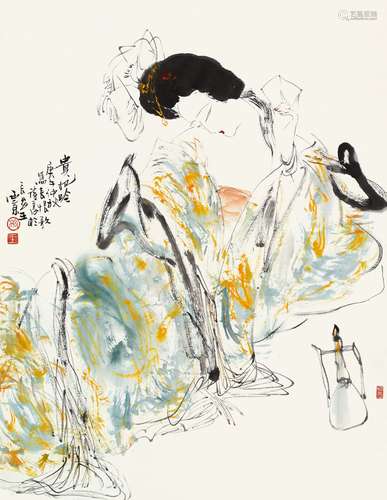 王西京（b.1946） 1990年作 贵妃吟 镜心 设色纸本